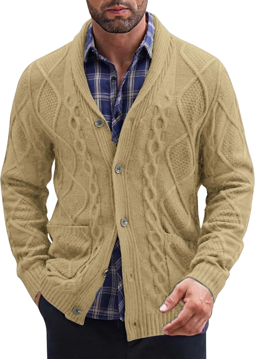 COOFANDY Mens Shawl Collar Cardigan Sweater with Pockets