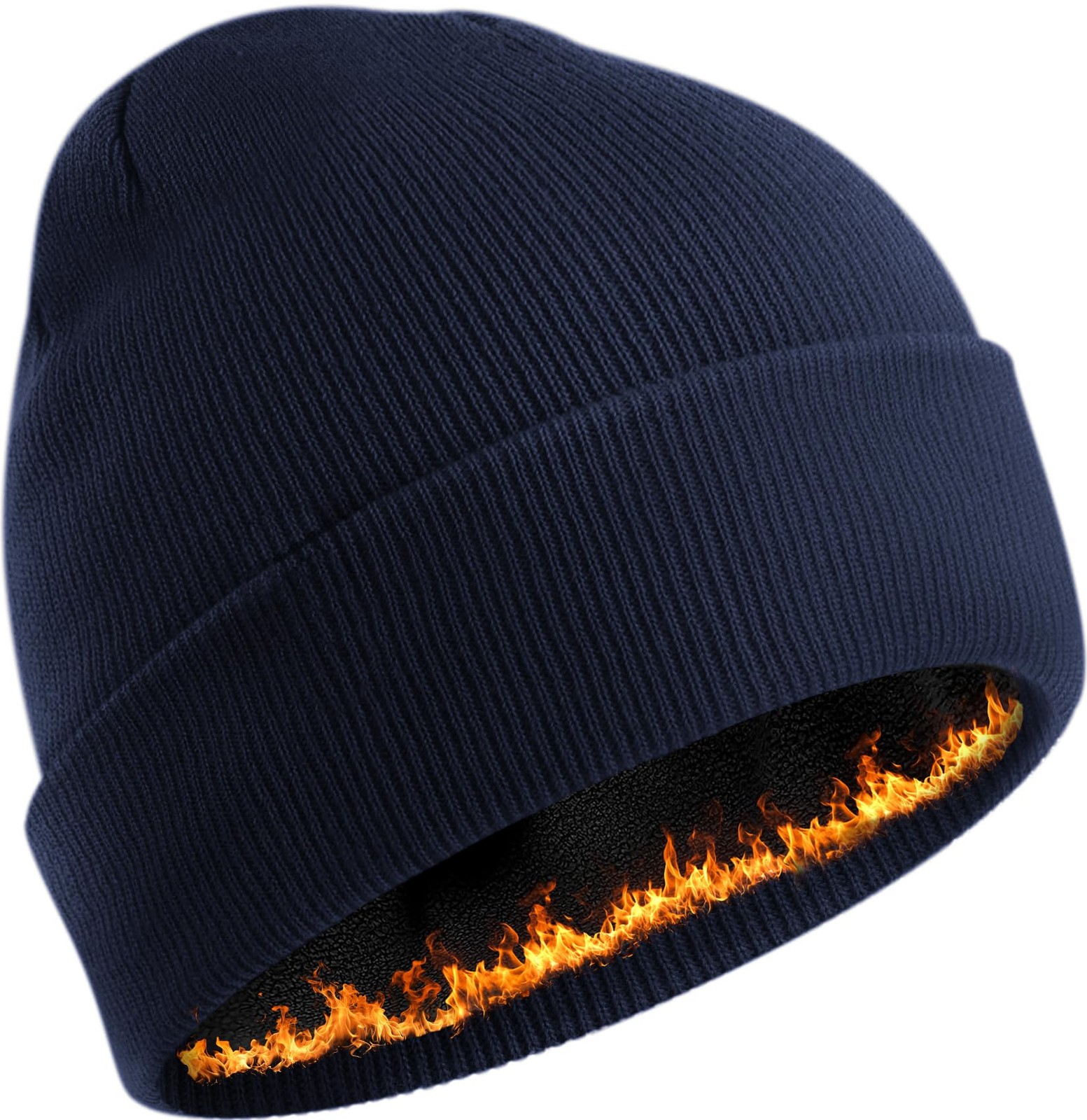 Fleece Lined Beanie for Men Women Knit Thick Warm Winter One Size, Navy Blue