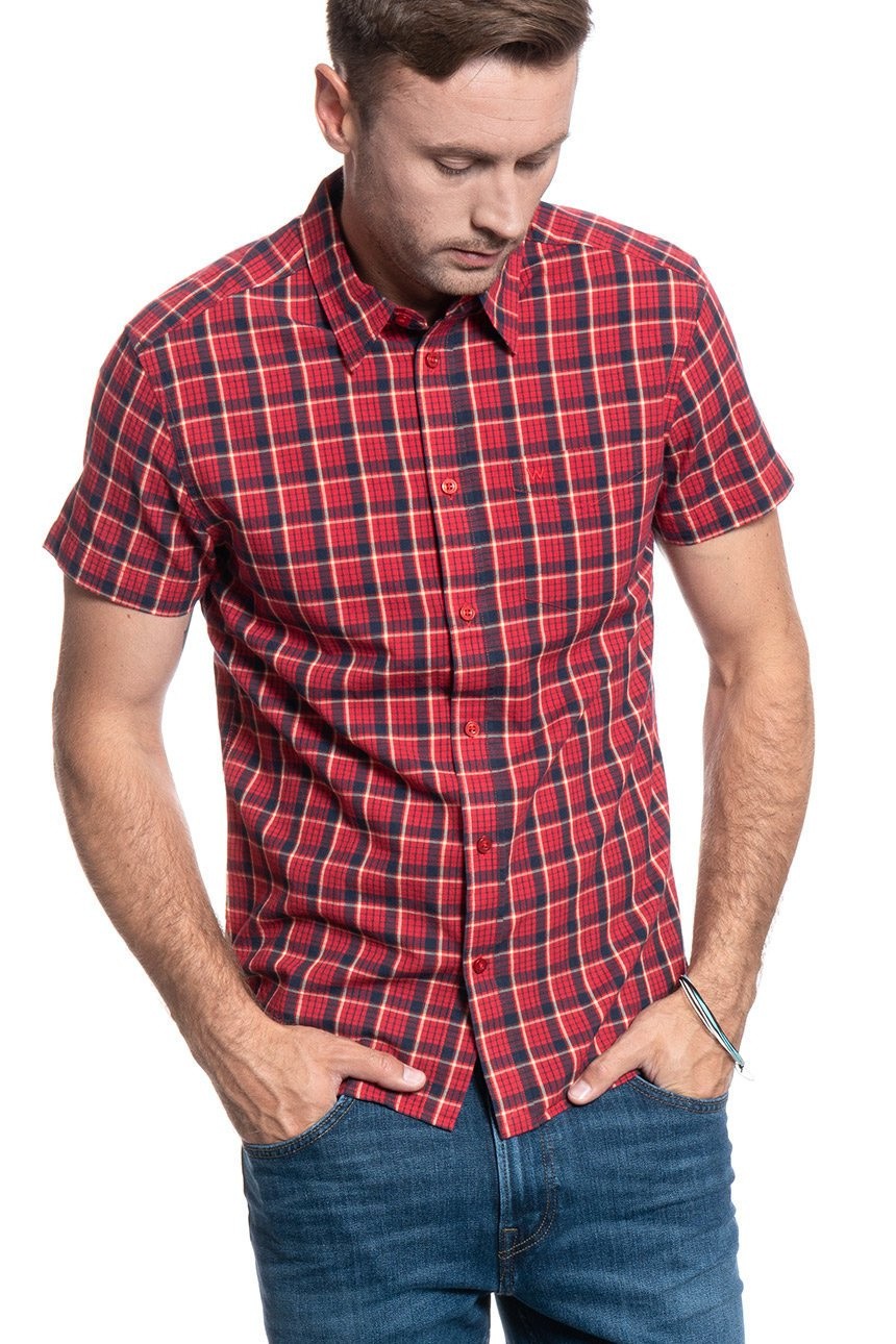 Wrangler Plaid 1 Pkt Shirt Mens Medium Cotton Short Sleeve Button Up Formula Red