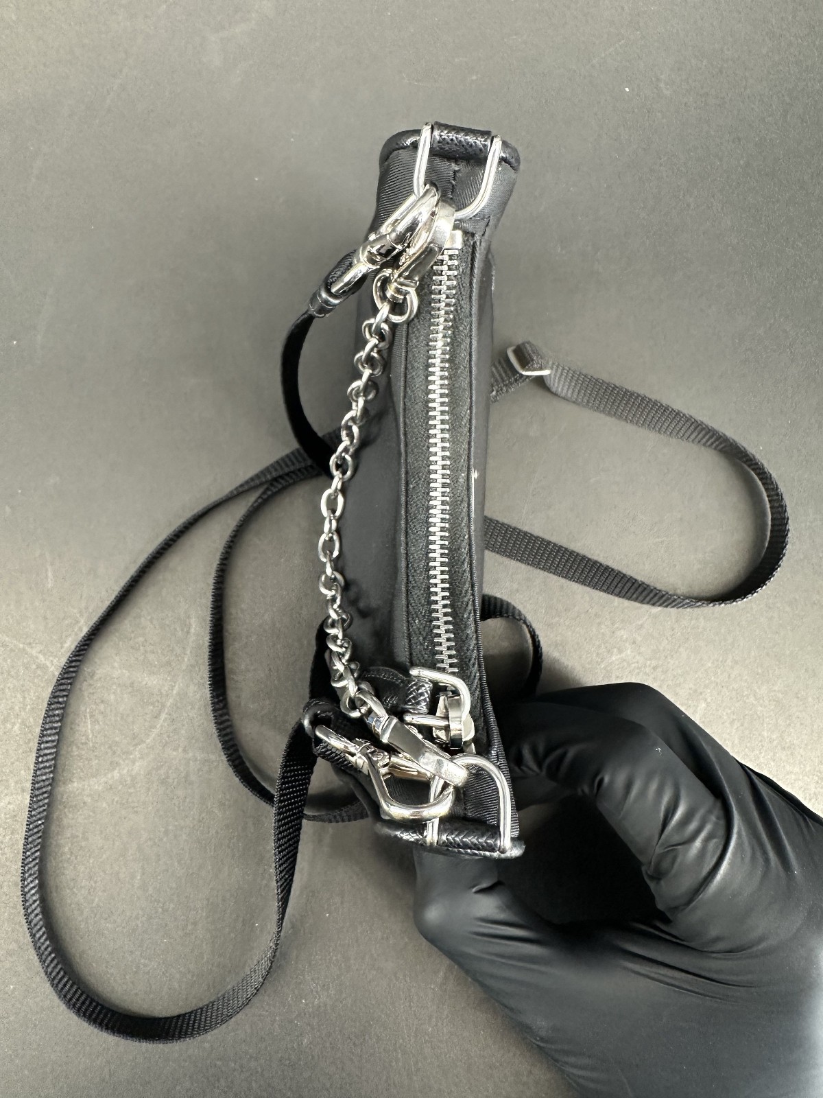 Prada Re-Edition 2005 Re-Nylon Shoulder Bag Black with Chain Strap