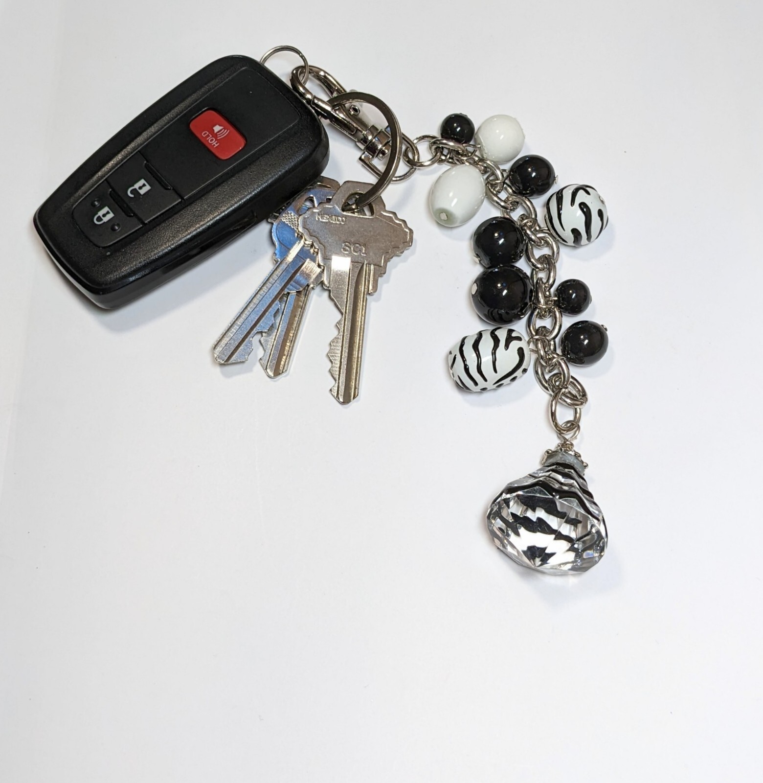 Purse Accessories Key Chain Charms Black and White Zebra Strip 6″ Handmade Gift