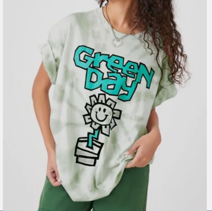 Green Day Band Kerplunk Flower T-Shirt Green Oversized Tie Dye double sided New