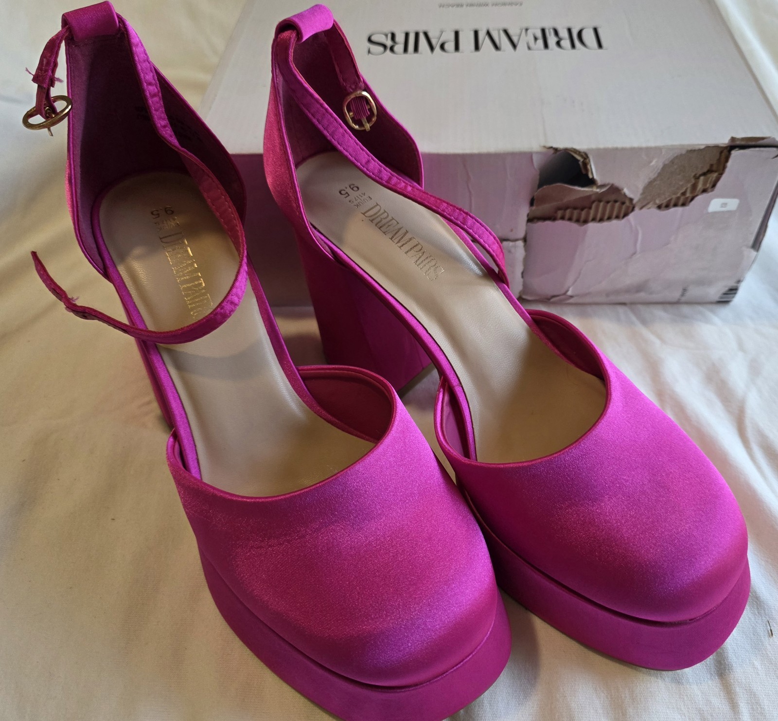 Dream Pairs Pink Satin Platform Round Toe Ankle Strap Buckle Heels 9.5