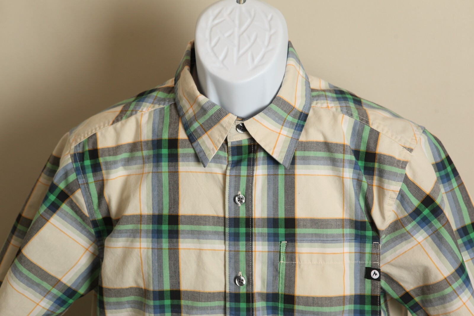 🏕️ Marmot Men’s Ivory Green Blue Hiking Fishing Shirt S Short Sleeve EUC 🎣