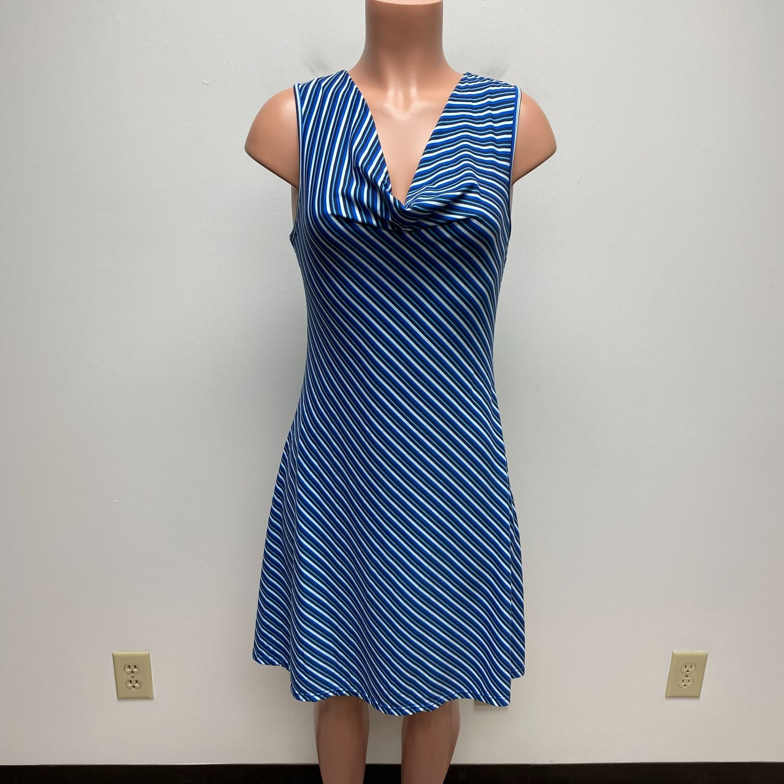 Freedom Trail by Kyodan Womens Blue Striped Cowl Neck Sleeveless Tank Dress S