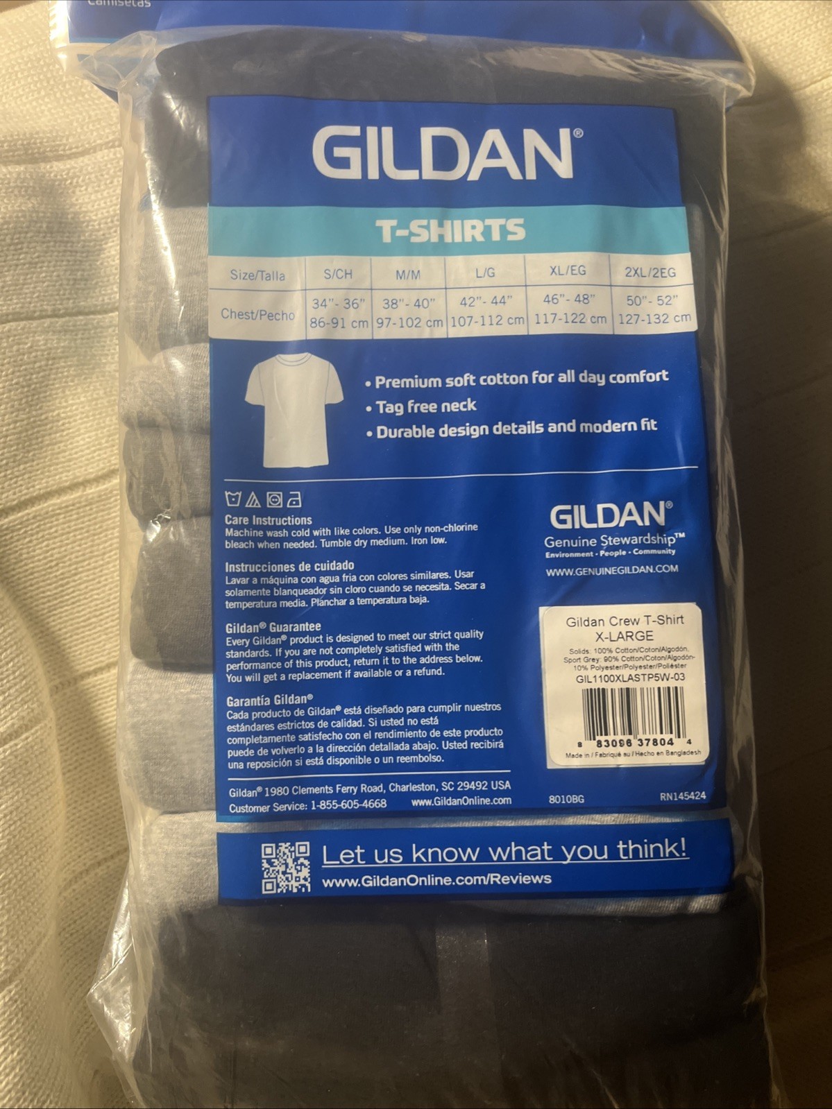Gildan Men’s Crew T-Shirts Multipack Style G1100 Assorted Black 5-Pack, X-Large