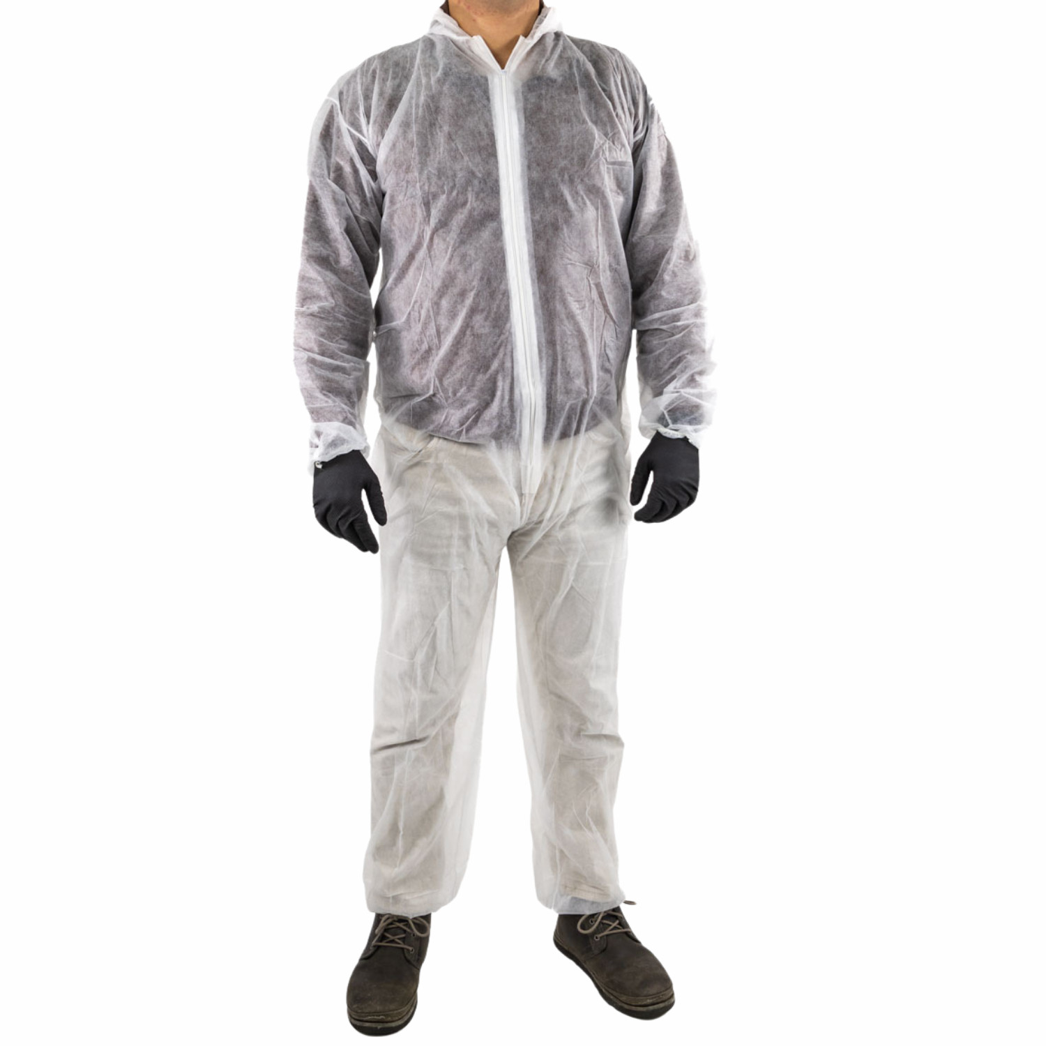 Disposable Polypropylene Coverall with Hood, Elastic Cuffs White, 2XL Size 25Pcs