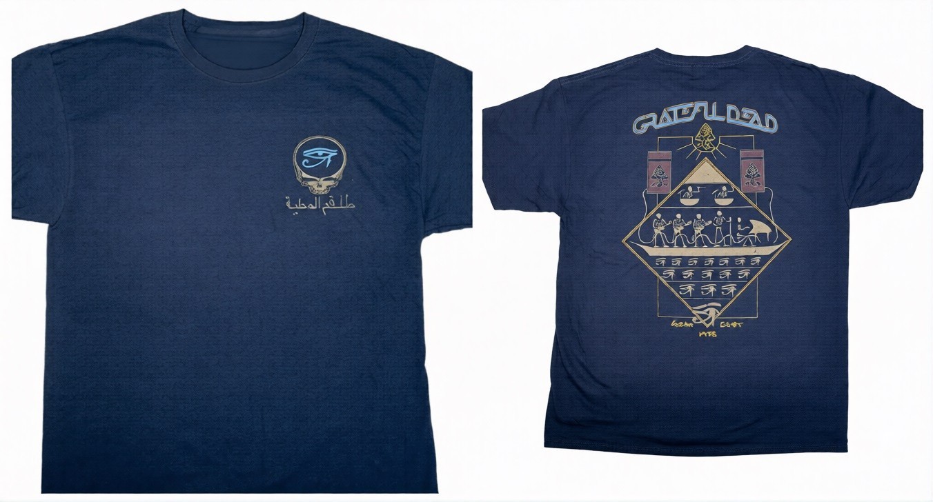 Vintage Grateful Dead Egypt 78 T-SHIRT Navy 2 side, Stanley Mouse Reprint BTH80