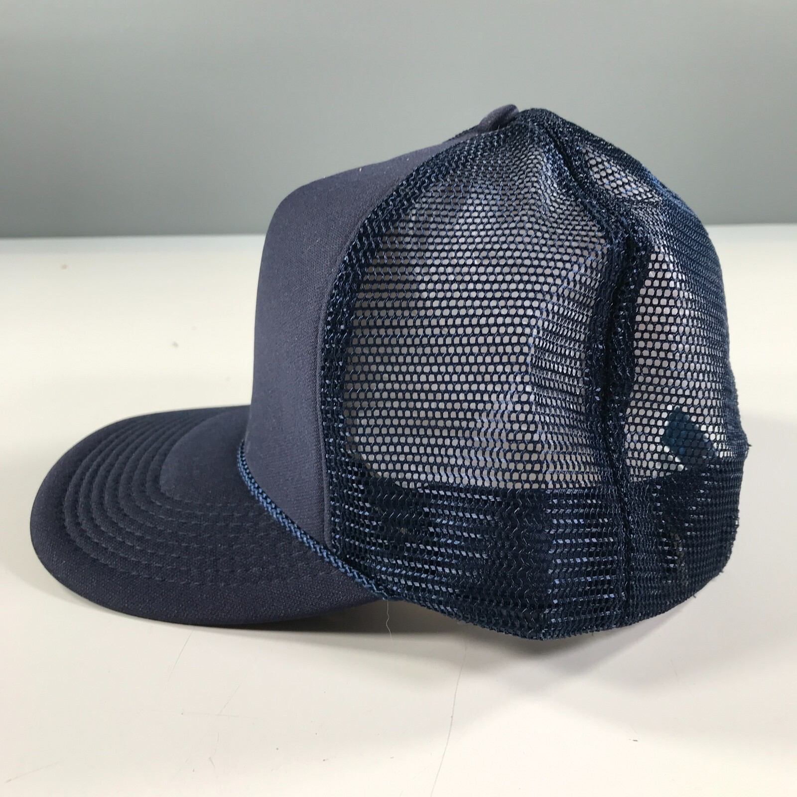 Vintage Navy Blue Trucker Hat Mesh Dome Foam Front Blank Rope Accent Headfirst