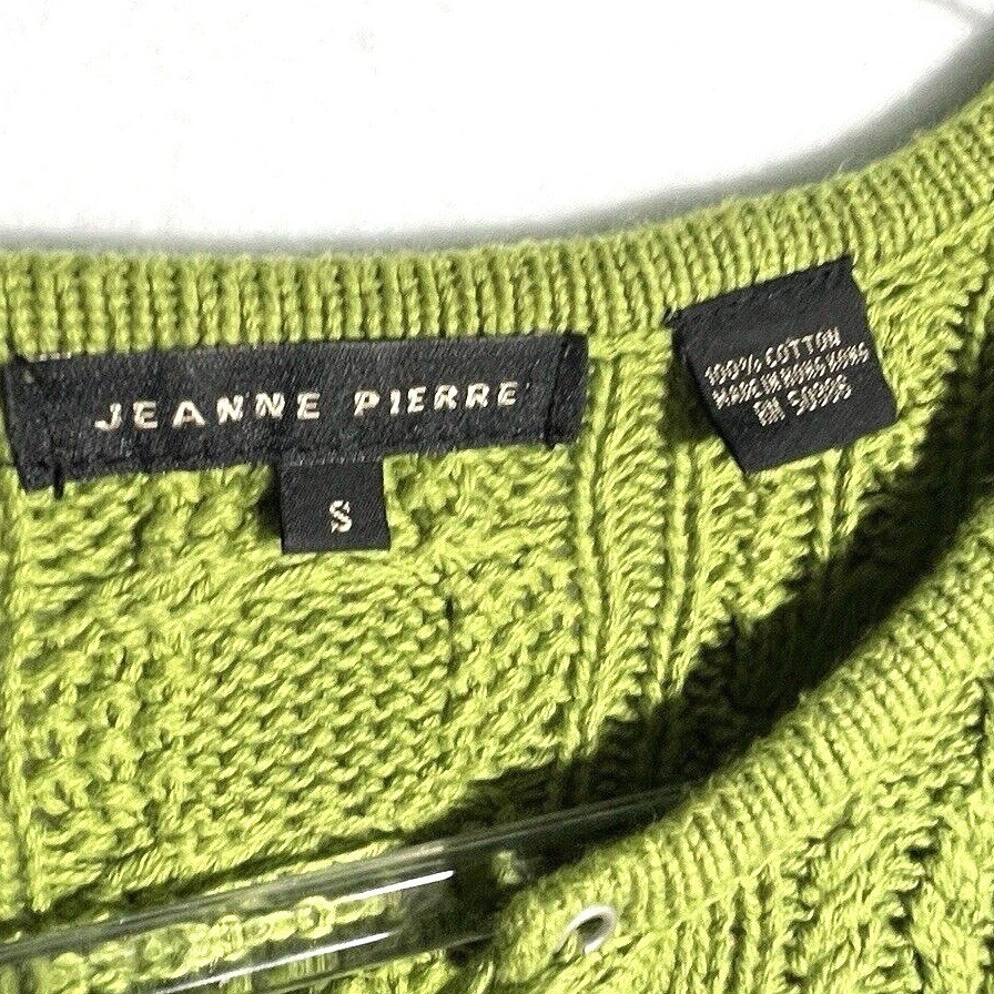 Jeanne Pierre Cable Knit Tunic Sweater Lace Up Green Womens Size Small S Pockets