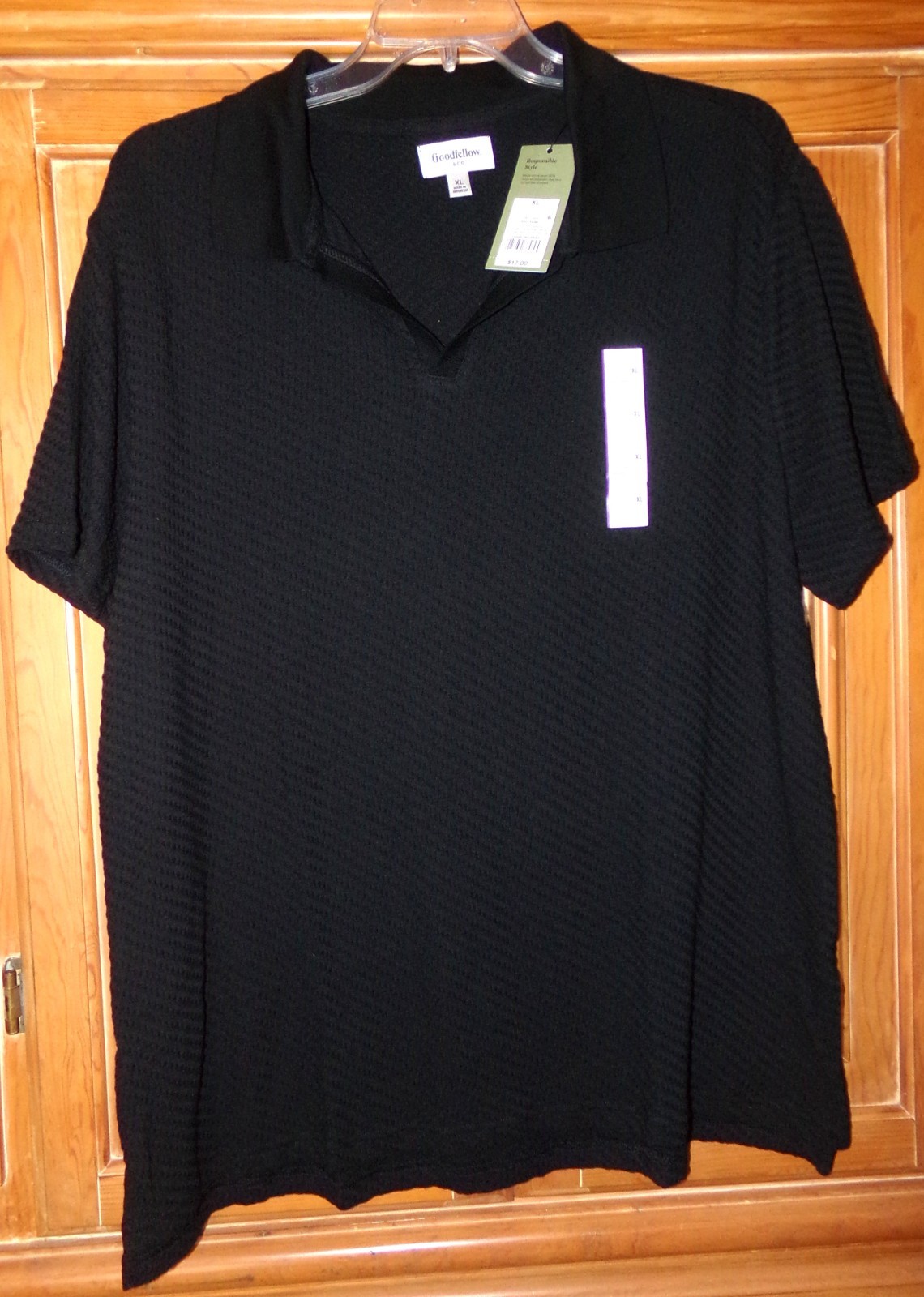 NWT Goodfellow & Co Black XL Men’s Regular Fit Johnny Collared Polo Shirt V-NECK