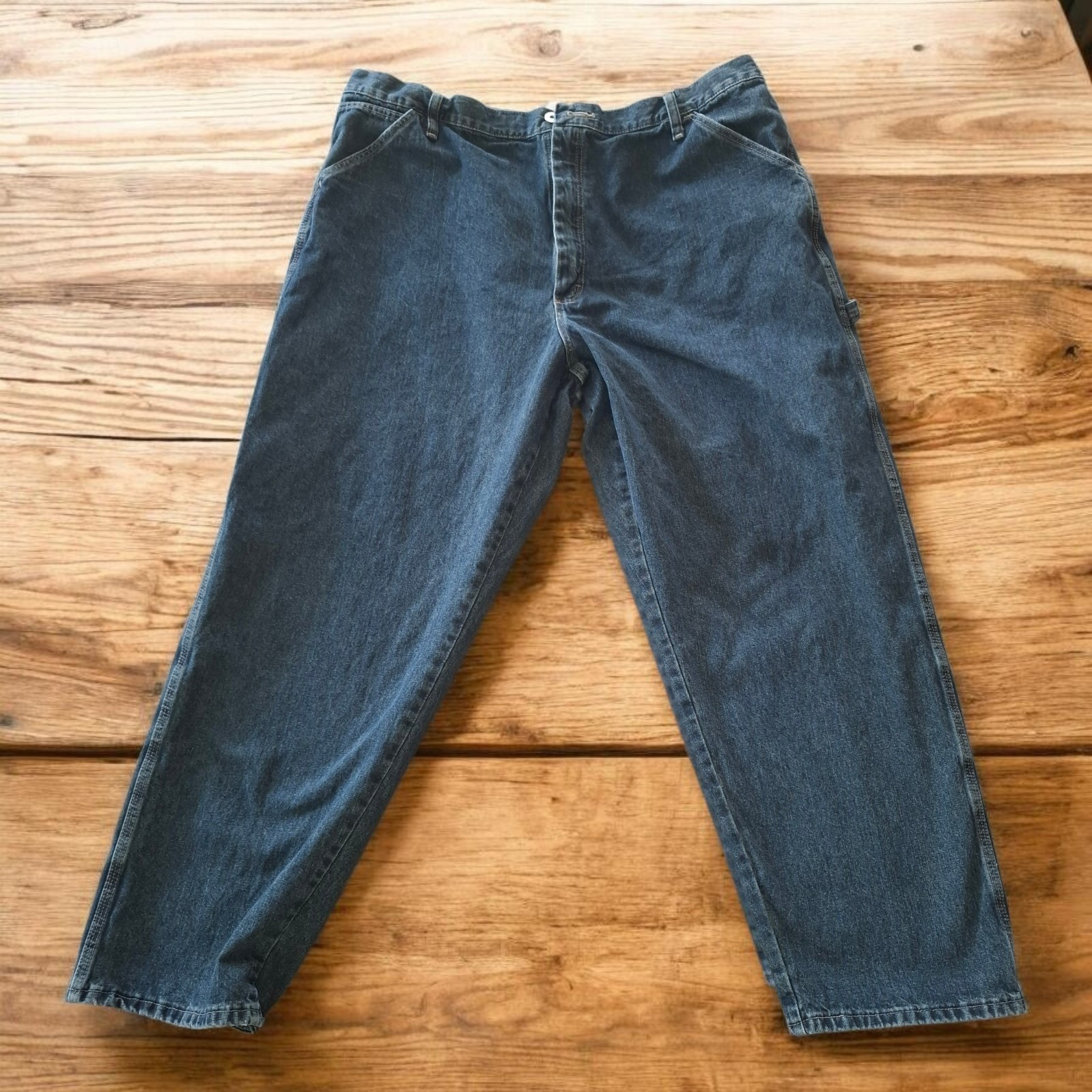 Wrangler Men’s Rugged Wear Medium Wash Blue Denim Relaxed Carpenter Jeans