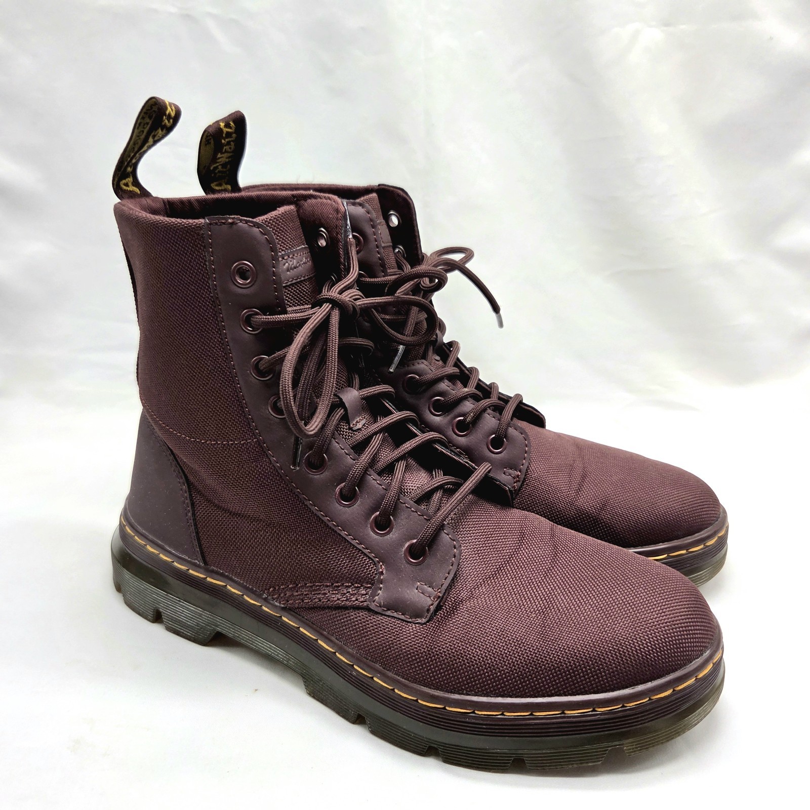 Dr. Martens Combs Tech Burgundy Canvas Combat Boots Mens 8 Womens 9 Mid Rise