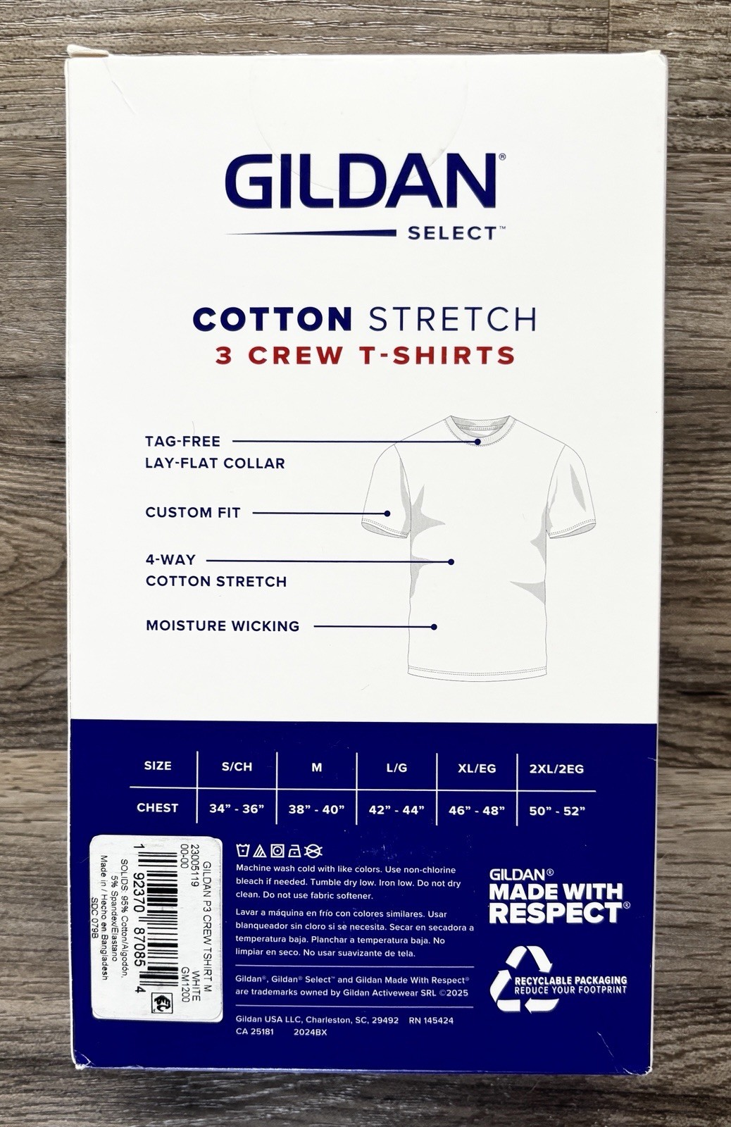 Gildan Men’s Cotton White Stretch Crew Neck T-Shirt 3Pk Short Sleeve Medium