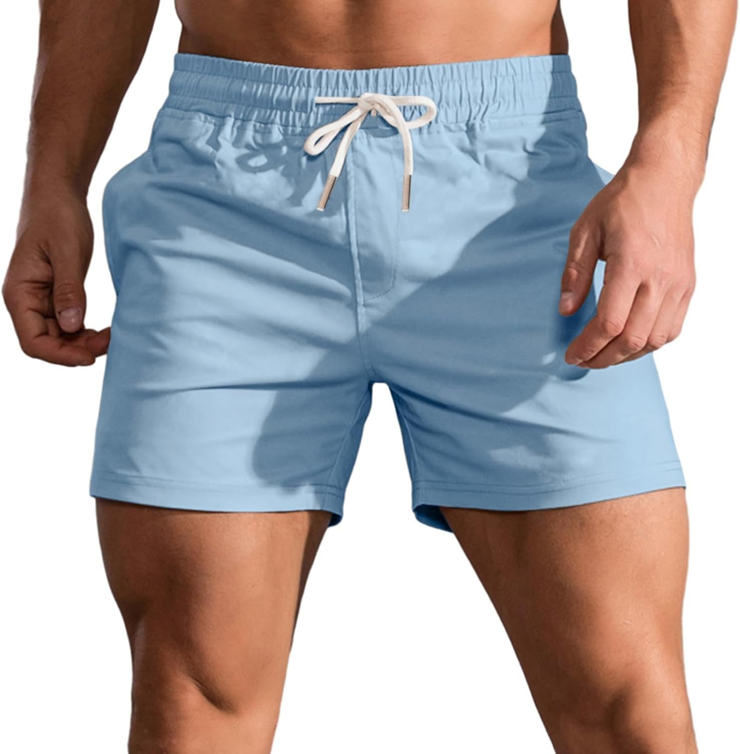 Mens Cotton 5-Inch Inseam Shorts Classic Fit Elastic Waist Casual Summer Workout