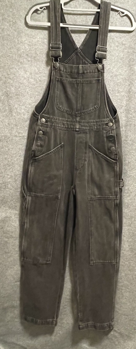 Madewell Petite Denim Oversized Carpenter Overalls SZ XXSP Black Wash Knee Guard