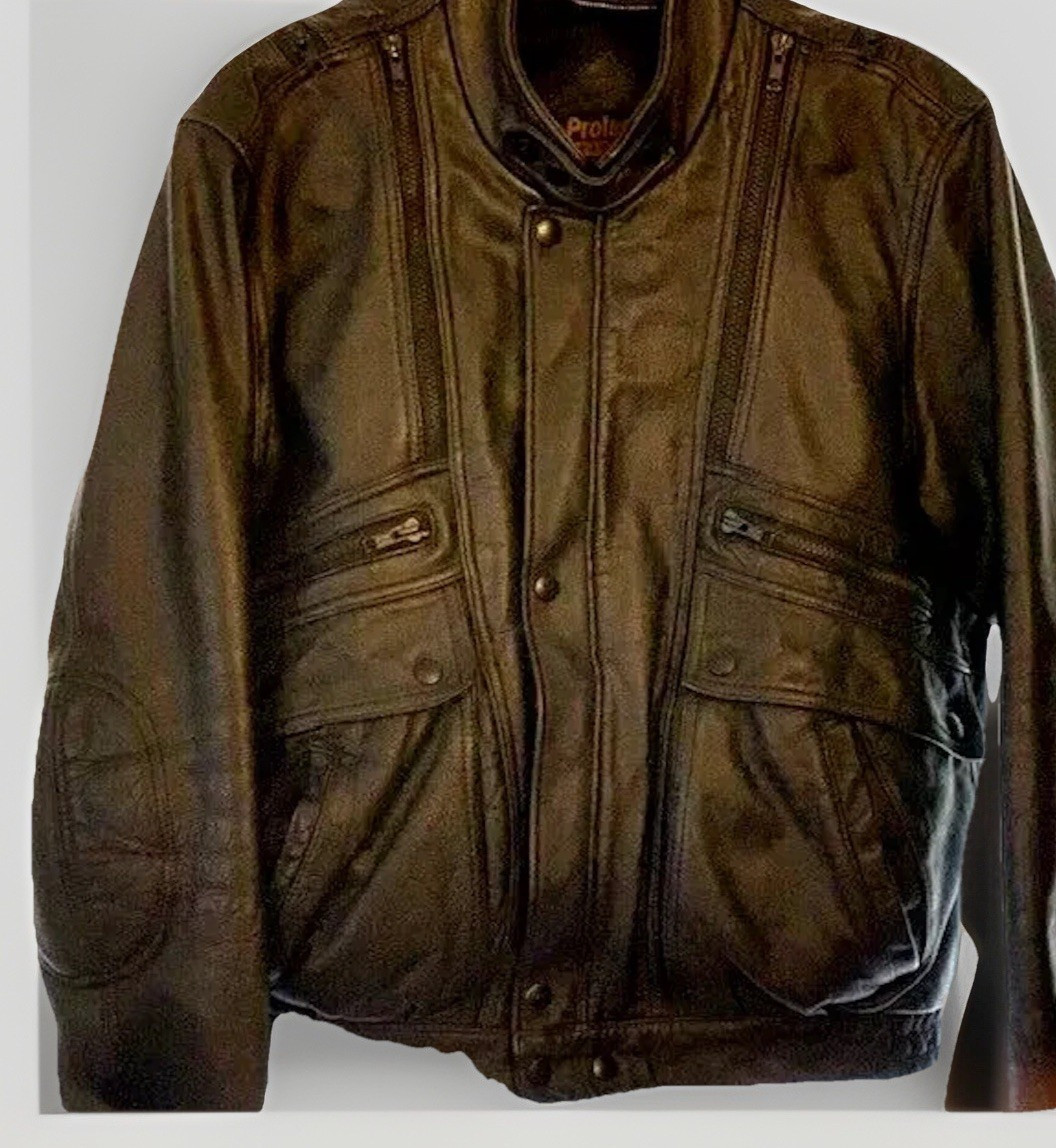 Vintage Men’s Black Leather Bomber Jacket Multi Pocket Flight Aviator Coat Med M