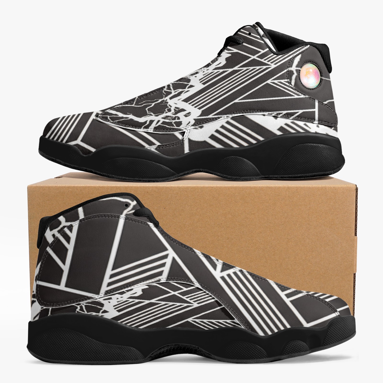 Leather High‑Top Sneakers Lightning Geometric Print Unisex EVA Sole UV Printed
