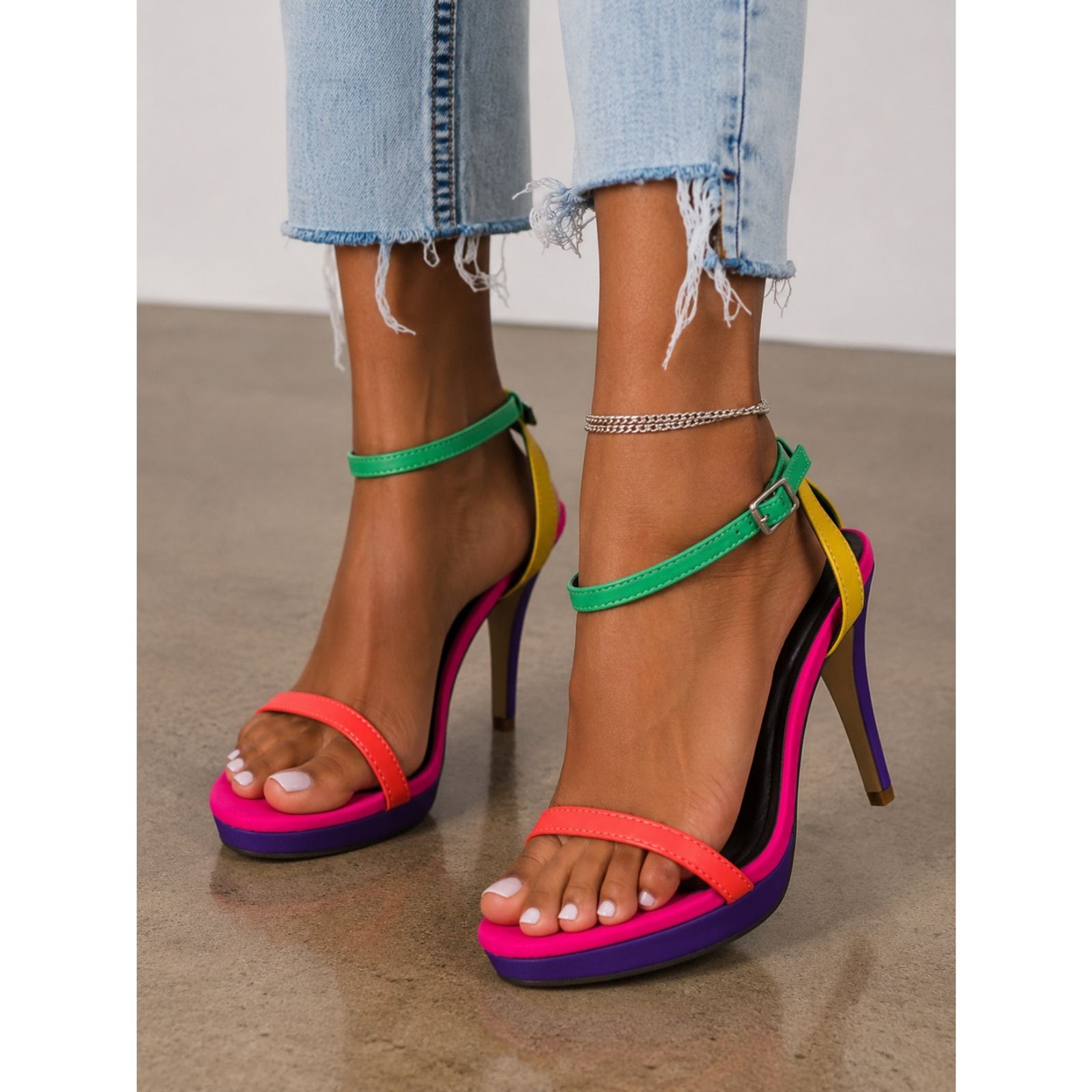 Neon Colorblock Strappy Platform High Heel Dress Sandals