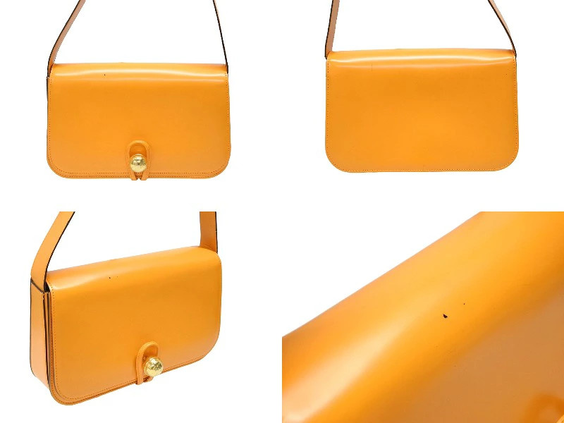 CELINE Shoulder Bag Handbag MC96 Made in Italy Leather Orange Gold Hardware