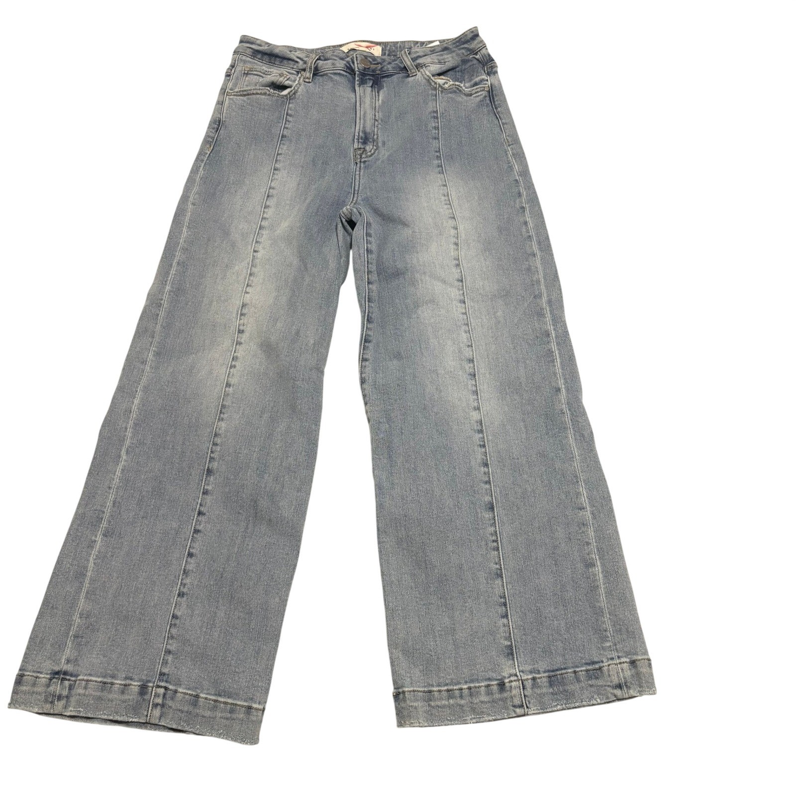 Risen Wide Leg Jeans Womens 13 Blue Excellent Seam Front Raw Hem RDP5687