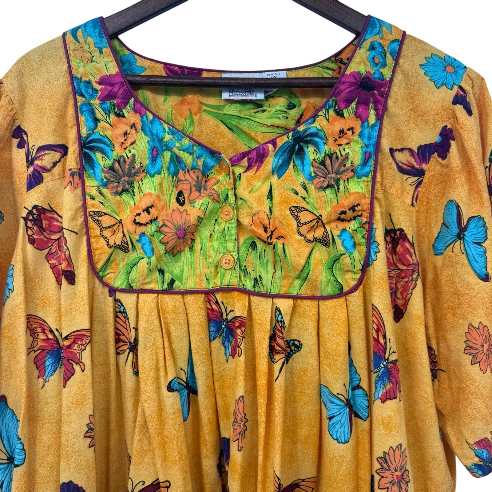 Only Necessities Muumuu House Dress 2X Butterfly Floral 100% Cotton Cafton 90’s
