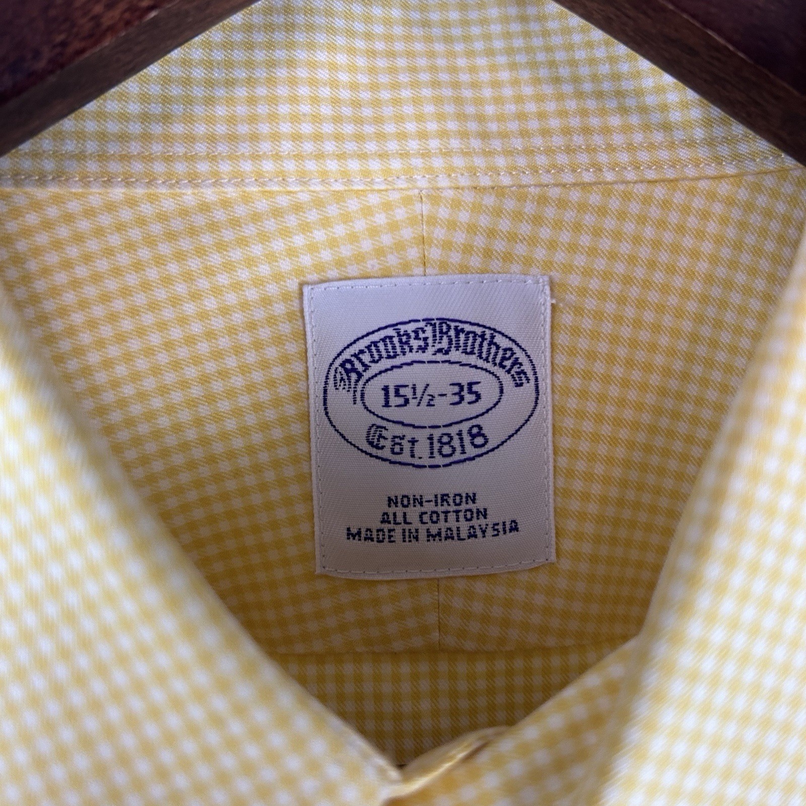 Brooks Brothers 15 1/2-35 Yellow Check Long Sleeve Button Shirt Men 100% Cotton