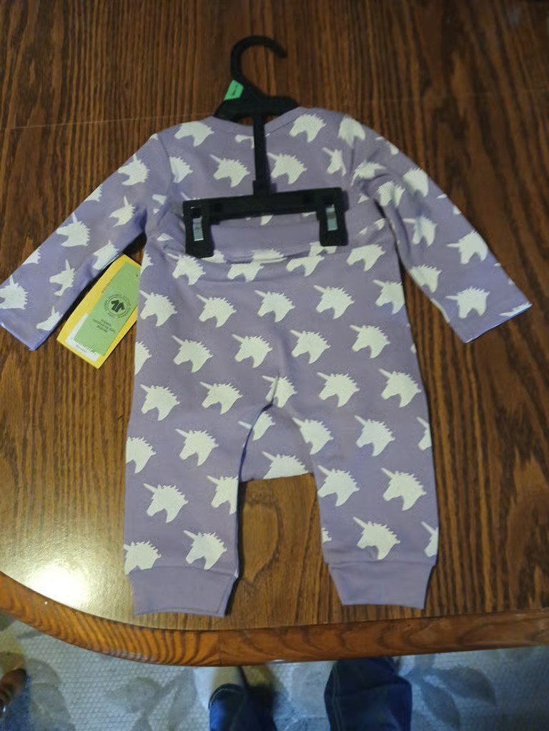 2 piece baby set size 6-9 months purple unicorn bodysuit and pants, Brand New