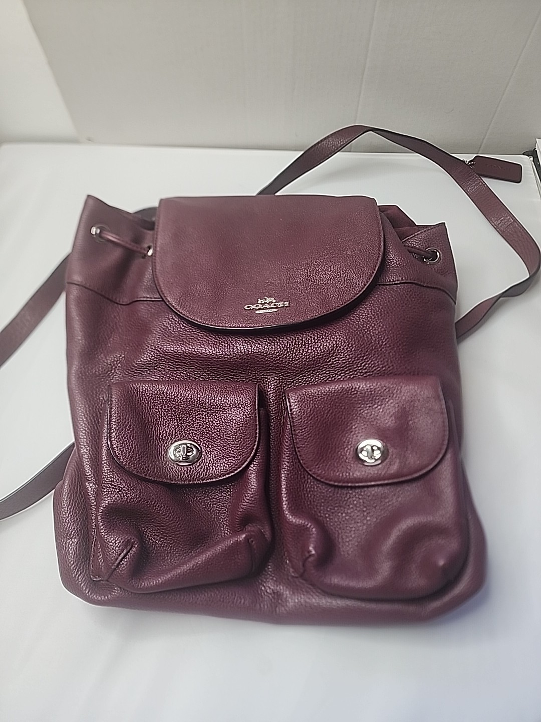 Coach Billie Burgundy Pebbled Leather Turn Lock Drawstring Backpack F37410