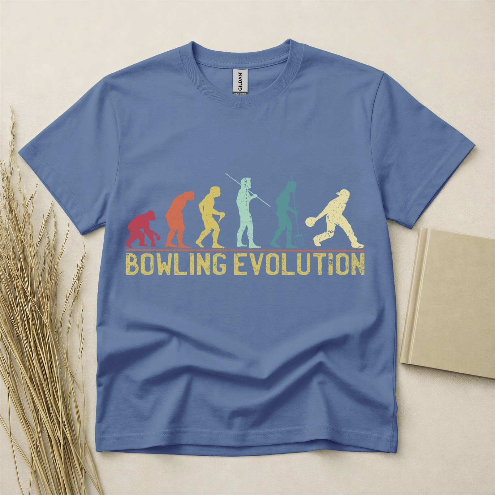 Bowling Evolution T Shirt Funny Bowler Gift Retro Sports Tee Gildan Cotton Top