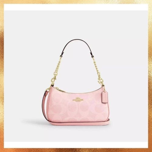 COACH x PEANUTS Teri Shoulder Bag Tan Brown Snoopy / Pink/ White