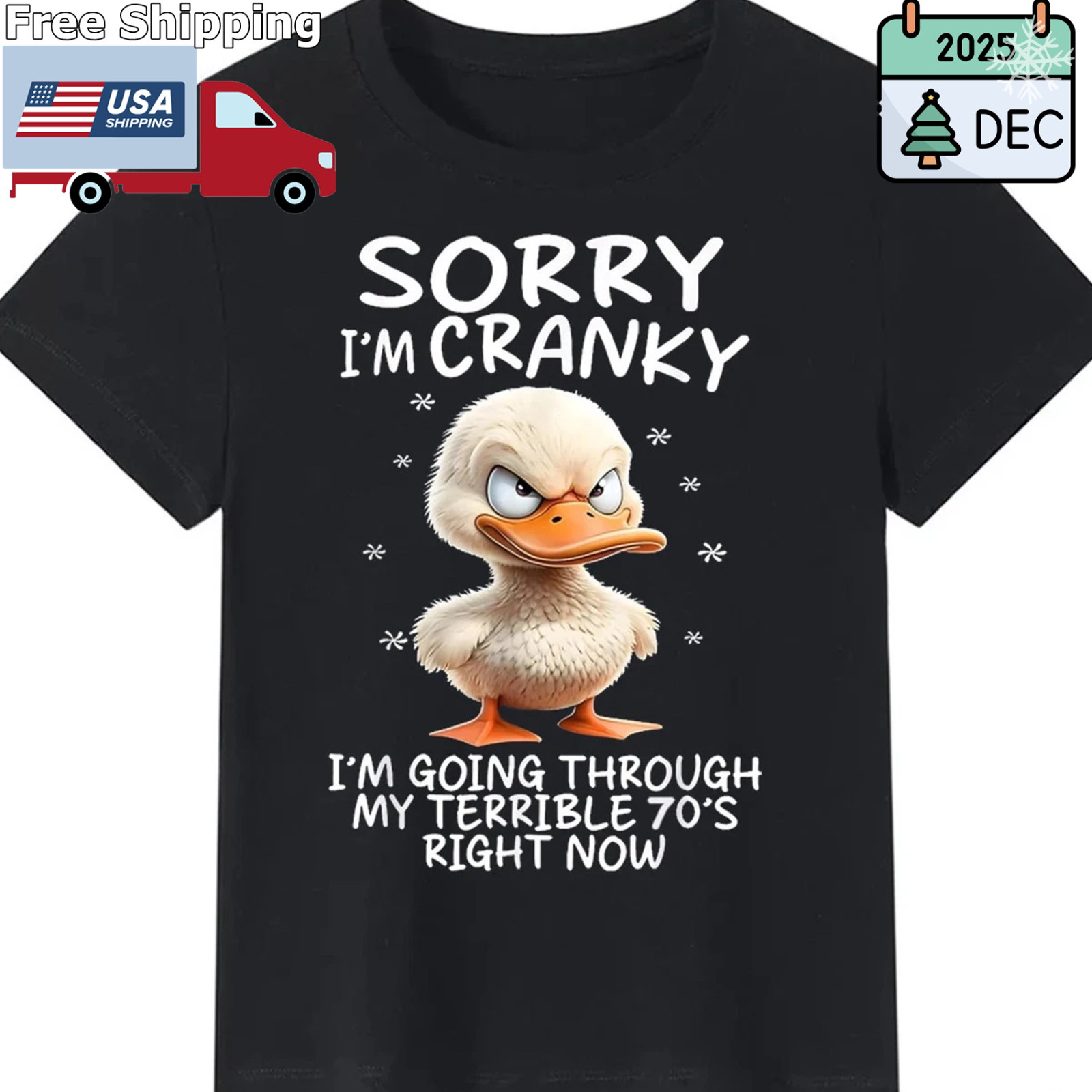 100% Cotton Funny “Terrible 70s” Duck Graphic T-Shirt | Unisex Casual Humorous V
