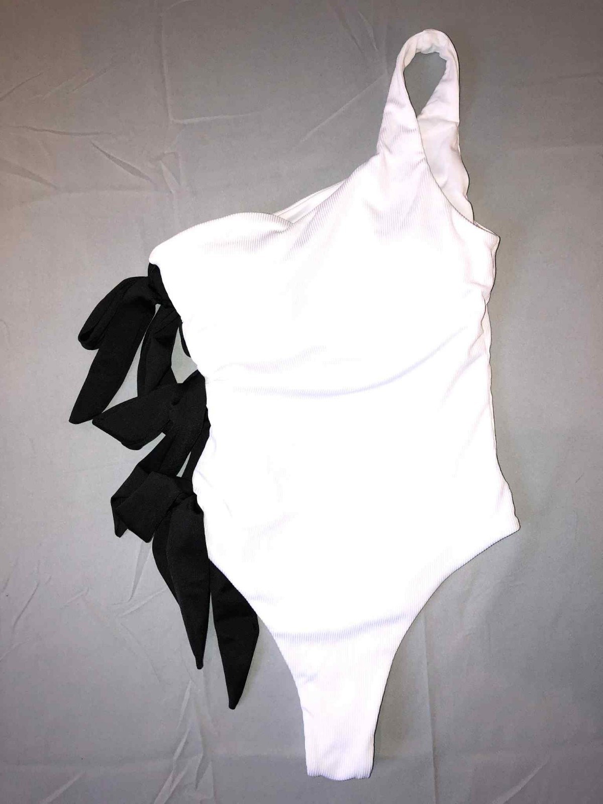 Brazilian NWT A-Frame 1 piece Bathing Suit White with 3 Black Wide Ties Stunning