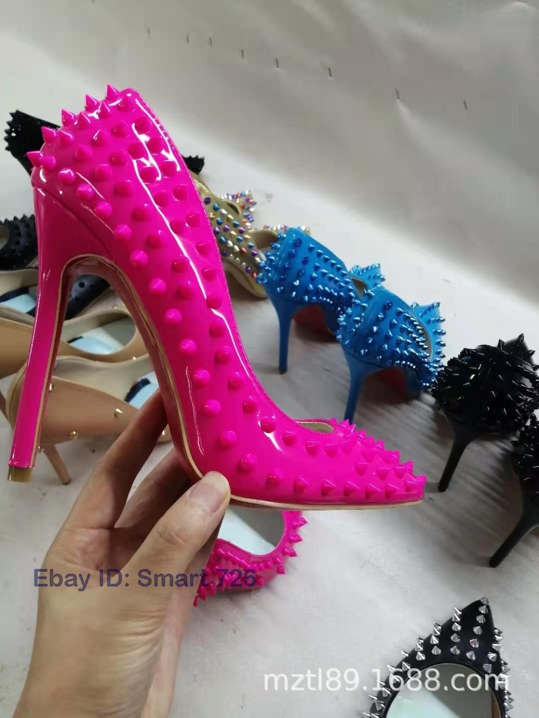 12cm High Stiletto Heel Rivets Womens Pointed Toe Patent Leather Pumps Runway Sz