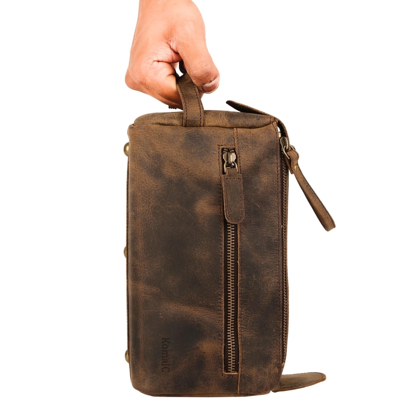 Premium Buffalo Leather Toiletry Bag – Water-Resistant Grooming Pouch, Unisex Tr