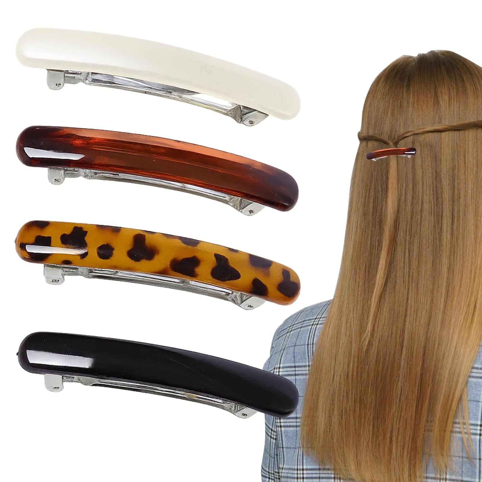 Tortoise Shell Barrettes – 4-Pack French Hair Barrettes for Women Fine Hair, Sty