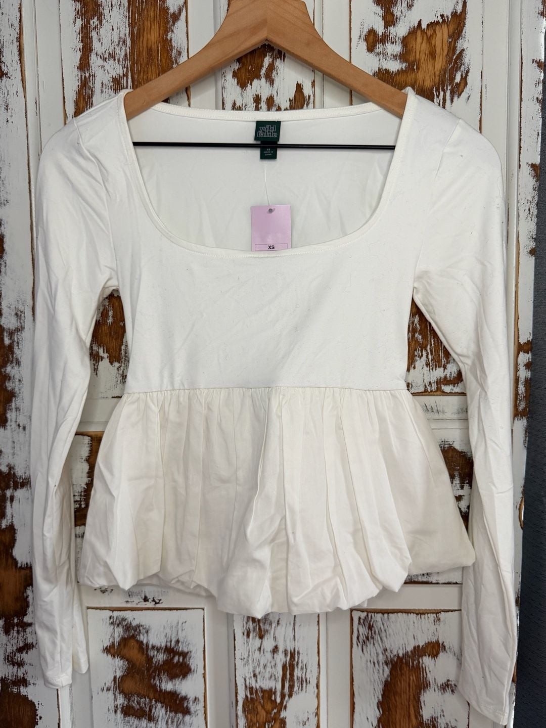 Long Sleeve Peplum Top Size XS White & Bubble Hem Mini Skirt Size 2 Navy 2pc Set