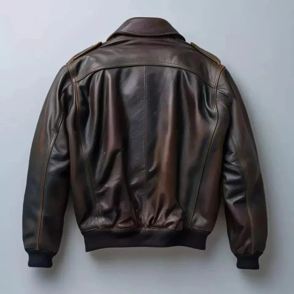 Men’s Air Force Pilot Leather Jacket Cowhide Aviator A-2 Flight Bomber Jacket