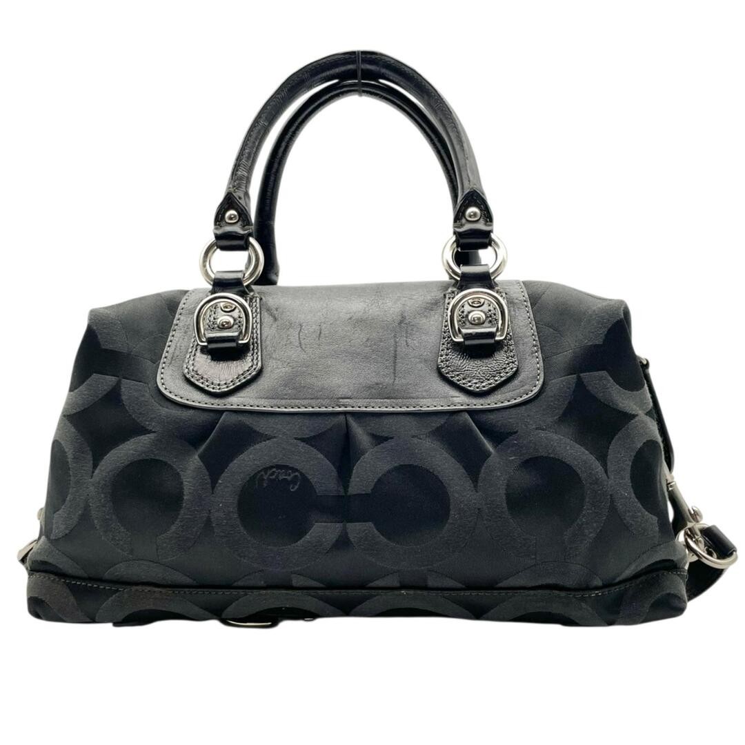 Good Condition COACH Madison Op Art Satin Sophia Satchel 2WAY Handbag Shoulder B
