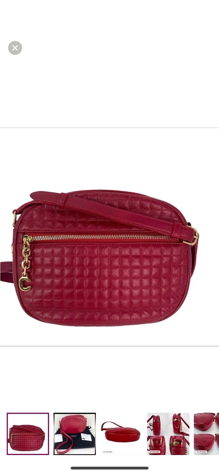 CELINE C Charm Small Crossbody Shoulder Bag Camera Red Leather Women’s Used