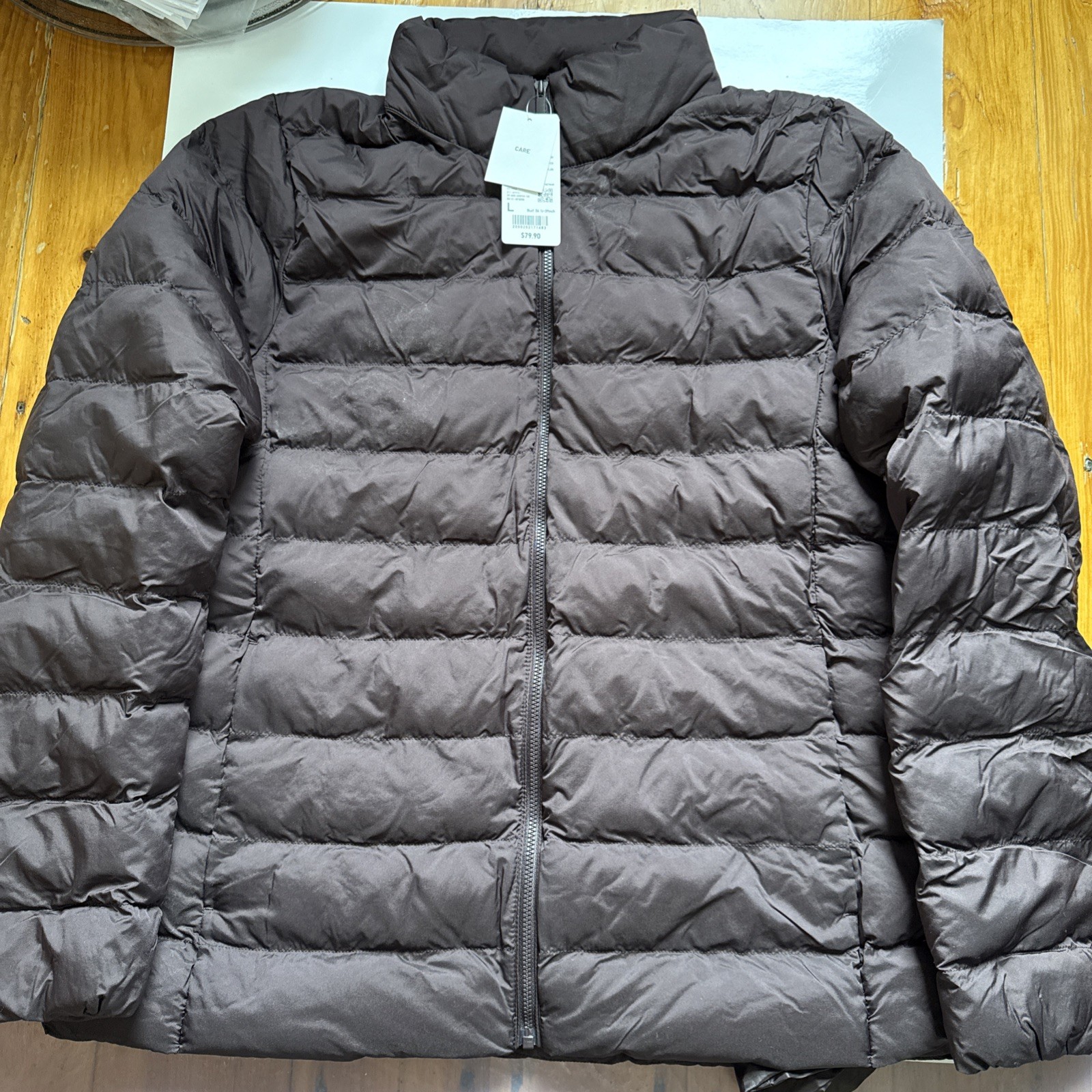New $80 Uniqlo Women Puff Tech Jacket The North Face Bust 36 39 Dark Brown Sz L