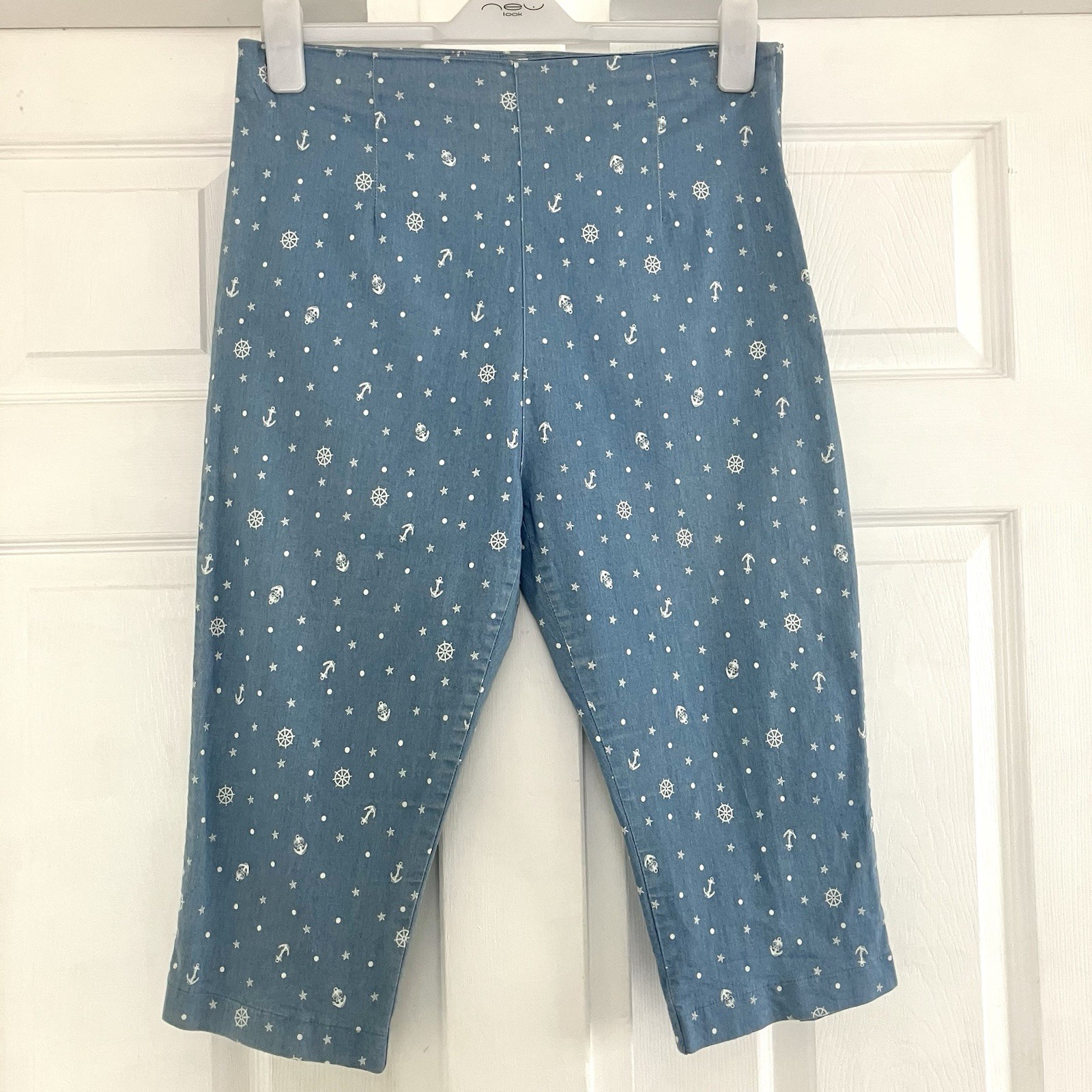 Banned Dancing Days Nautical Blue Retro Capri Pants Cropped Trousers Size L W30