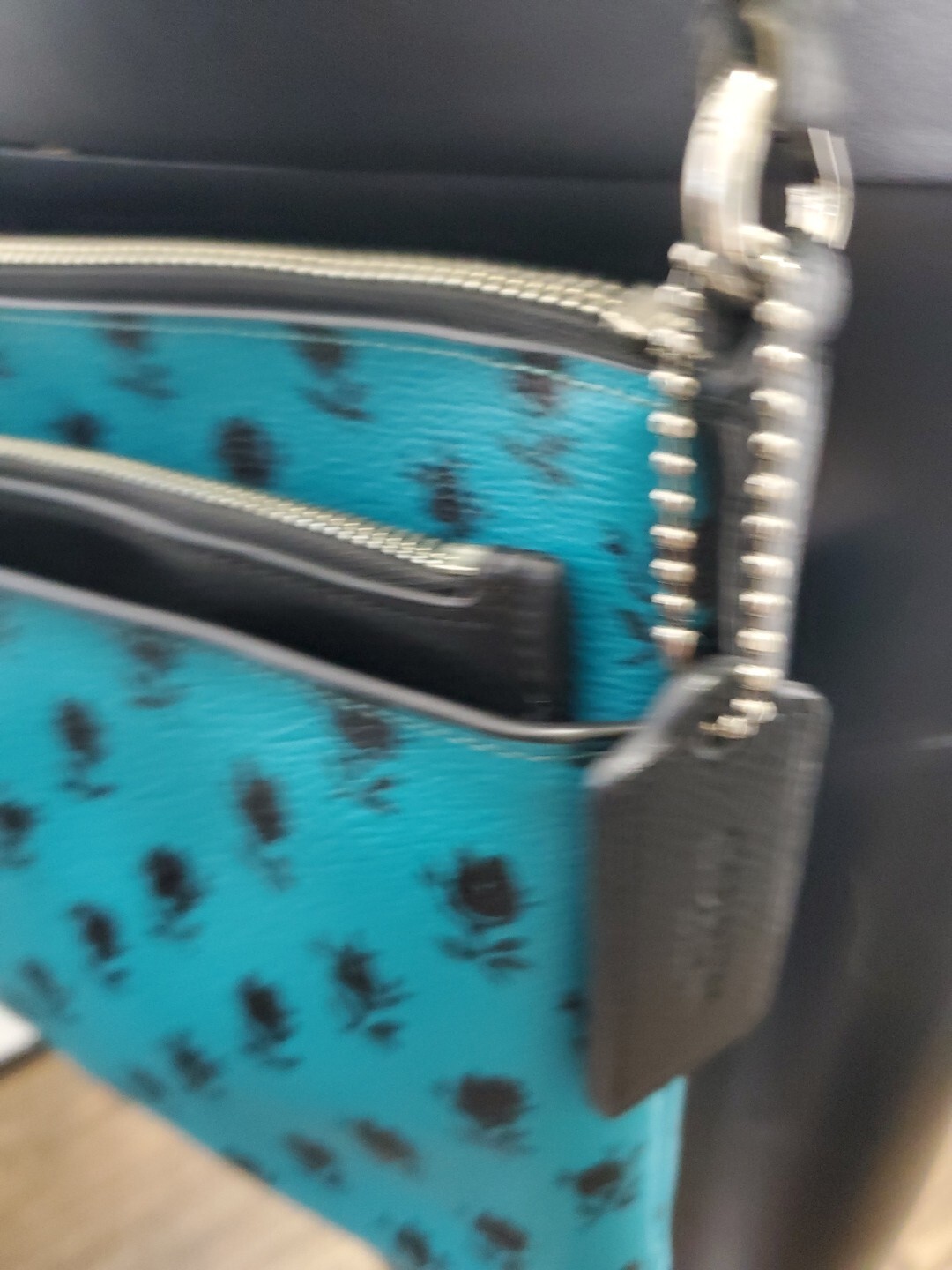 COACH Leather Floral Badlands Print Crossbody Bag Turquoise Blue Green Black