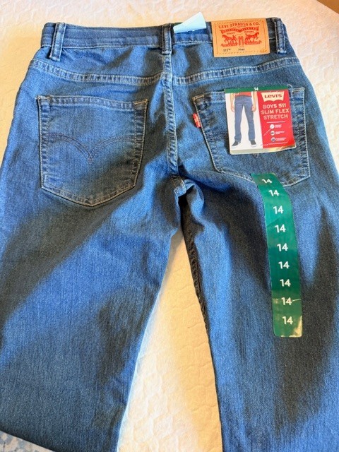 NEW! Levi’s Boys 511 Slim Flex Stretch Sz 14 Reg Denim Jeans Adj Waist Blue NWT