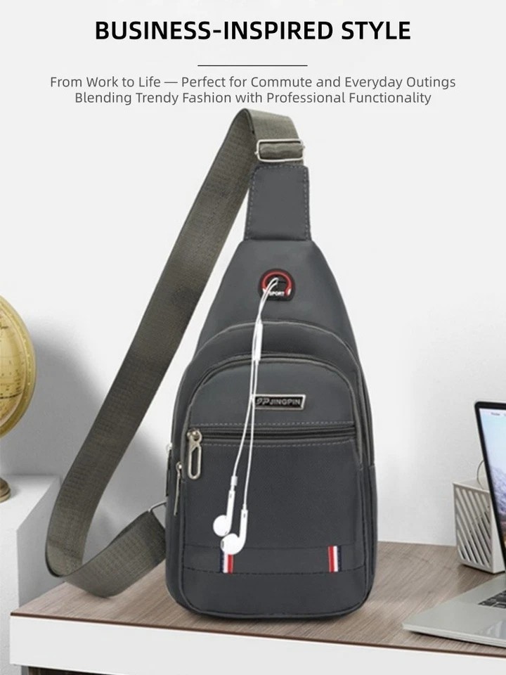 Men’s Canvas Sling Crossbody Bag Chest Shoulder Messenger Backpack USB Port New