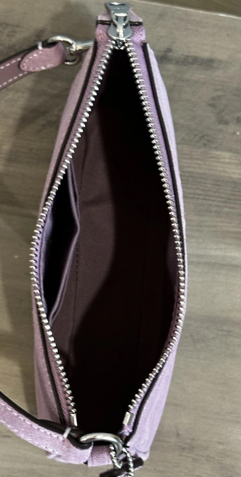 COACH Nolita 19 In Suede & Smooth Leather Wristlet Bag CDN25 Silver/Light Violet