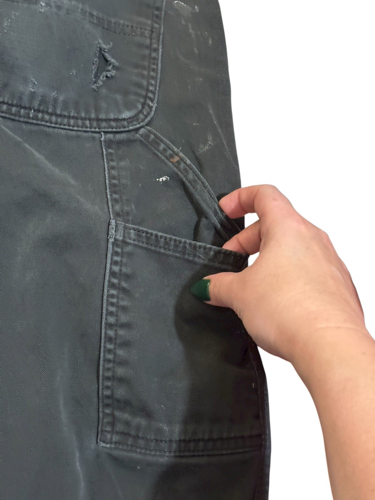 Carhartt Men’s 34×30 B324 Double Front Work Pants Black Grunge Thrashed Holes