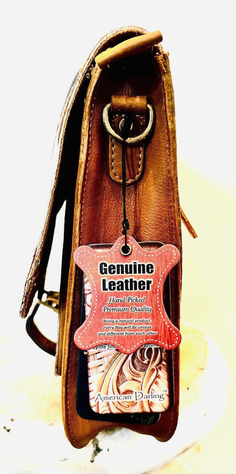 ADBGA375 American Darling Floral Tooled Leather & Cowhide Western Messenger Bag