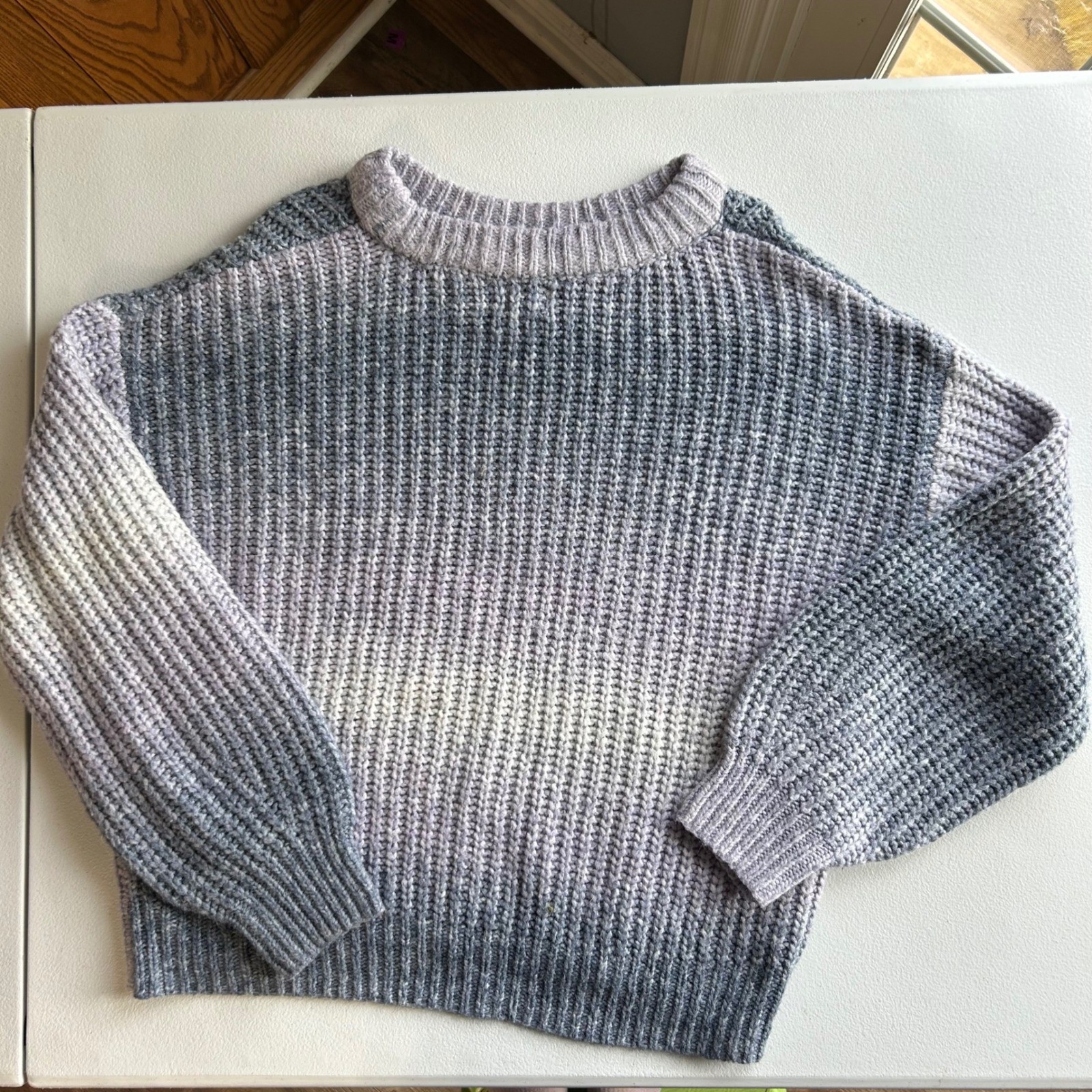 A New Day Ombre Chunky Ribbed Knit Crewneck Sweater Grey Lavender XL