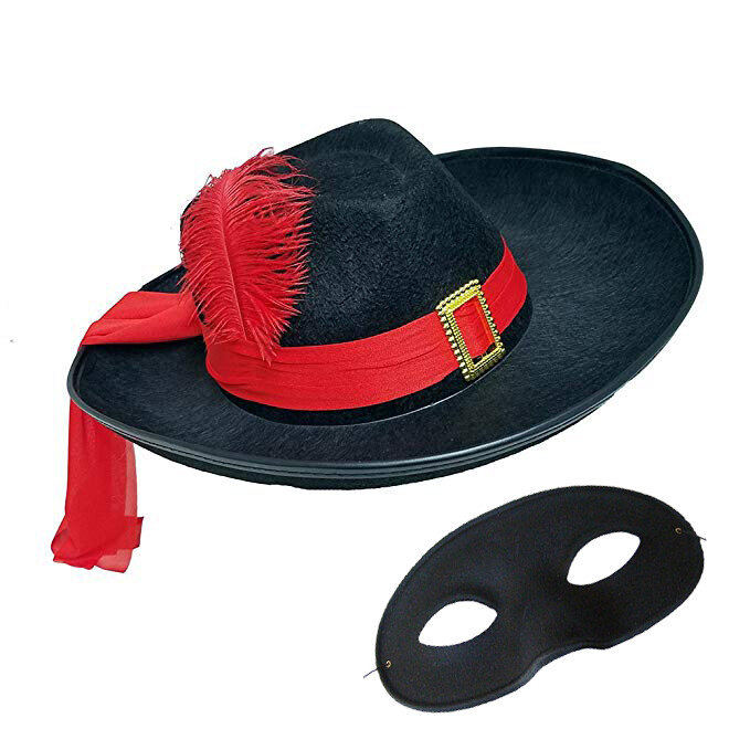 Black Three Musketeers Hat with Zolo Eye Mask Costume Set